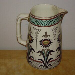 Antique Powell Bishop & Stonier (PB&S) Aster Floral 1800s Ceramic Jug Pitcher